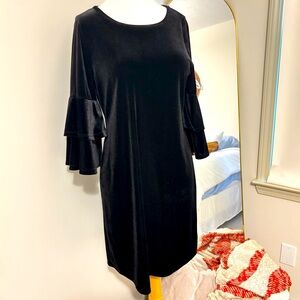 Black velvet dress with ruffle sleeves